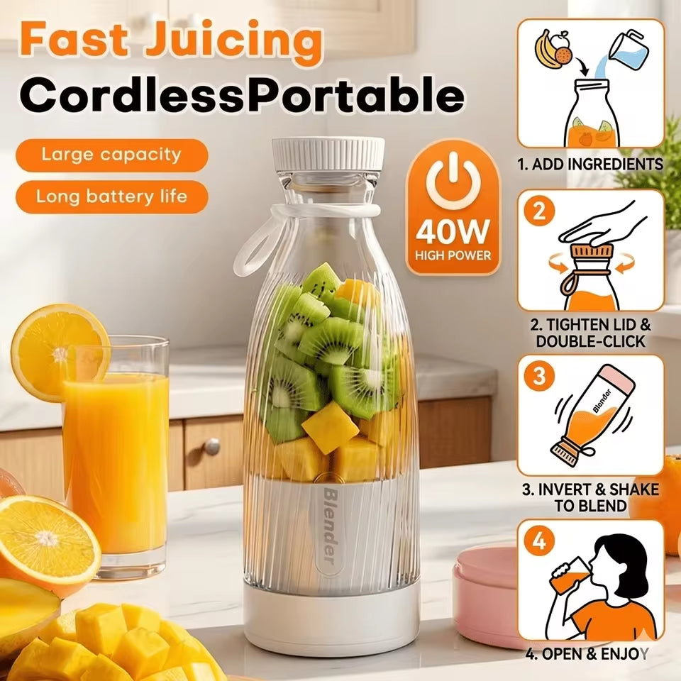 2-in-1 Portable Blender & Juicer – 500ml USB Rechargeable
